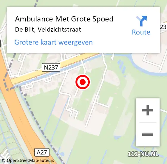 Locatie op kaart van de 112 melding: Ambulance Met Grote Spoed Naar De Bilt, Veldzichtstraat op 17 december 2016 09:12