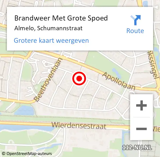 Locatie op kaart van de 112 melding: Brandweer Met Grote Spoed Naar Almelo, Schumannstraat op 17 december 2016 09:17