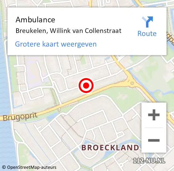 Locatie op kaart van de 112 melding: Ambulance Breukelen, Willink van Collenstraat op 17 december 2016 09:32