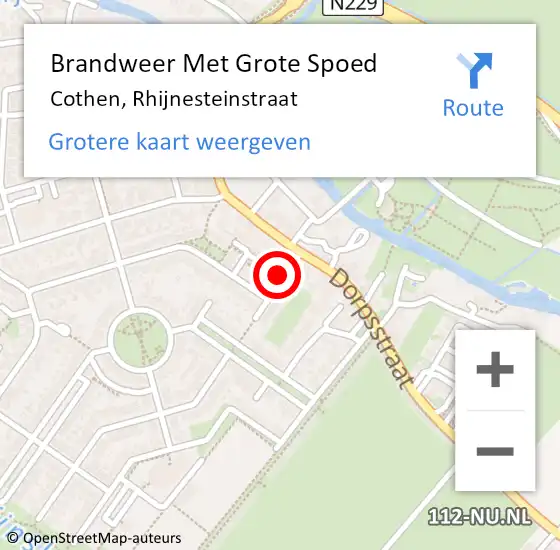 Locatie op kaart van de 112 melding: Brandweer Met Grote Spoed Naar Cothen, Rhijnesteinstraat op 17 december 2016 09:45