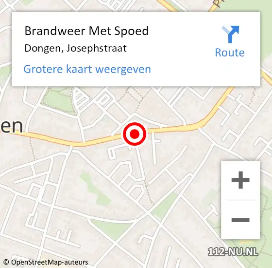 Locatie op kaart van de 112 melding: Brandweer Met Spoed Naar Dongen, Josephstraat op 17 december 2016 10:53