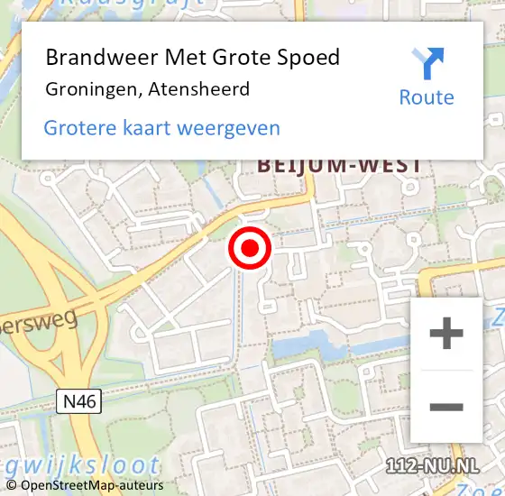 Locatie op kaart van de 112 melding: Brandweer Met Grote Spoed Naar Groningen, Atensheerd op 17 december 2016 10:54