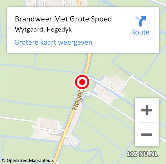 Locatie op kaart van de 112 melding: Brandweer Met Grote Spoed Naar Wytgaard, Hegedyk op 17 december 2016 11:53