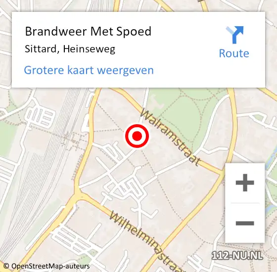 Locatie op kaart van de 112 melding: Brandweer Met Spoed Naar Sittard, Heinseweg op 17 december 2016 13:57