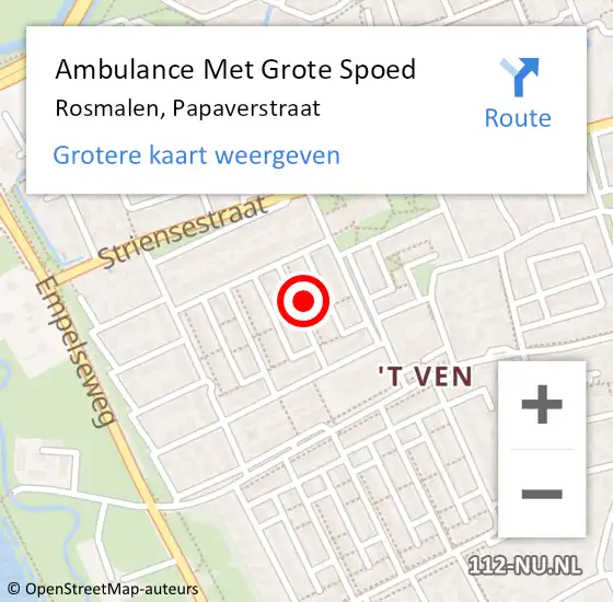 Locatie op kaart van de 112 melding: Ambulance Met Grote Spoed Naar Rosmalen, Papaverstraat op 17 december 2016 14:13