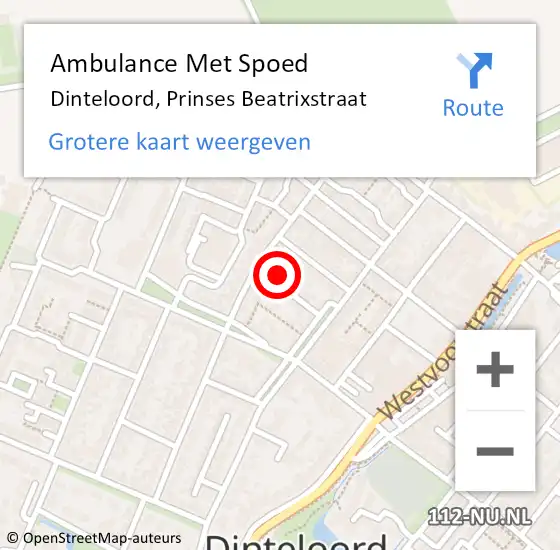 Locatie op kaart van de 112 melding: Ambulance Met Spoed Naar Dinteloord, Prinses Beatrixstraat op 17 december 2016 14:14