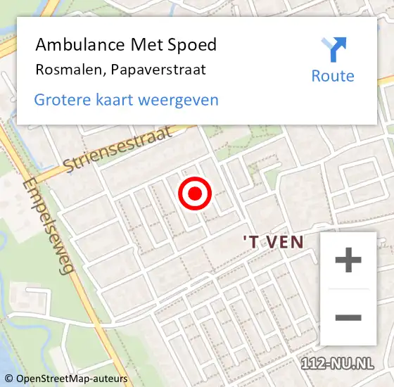 Locatie op kaart van de 112 melding: Ambulance Met Spoed Naar Rosmalen, Papaverstraat op 17 december 2016 14:33