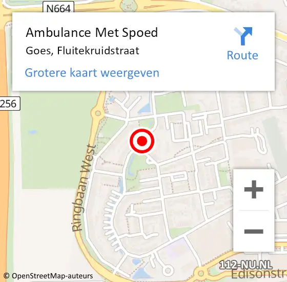 Locatie op kaart van de 112 melding: Ambulance Met Spoed Naar Goes, Fluitekruidstraat op 17 december 2016 14:55