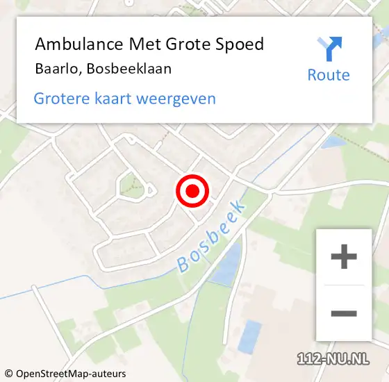 Locatie op kaart van de 112 melding: Ambulance Met Grote Spoed Naar Baarlo, Bosbeeklaan op 4 januari 2014 20:45