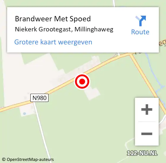 Locatie op kaart van de 112 melding: Brandweer Met Spoed Naar Niekerk Grootegast, Millinghaweg op 17 december 2016 21:03