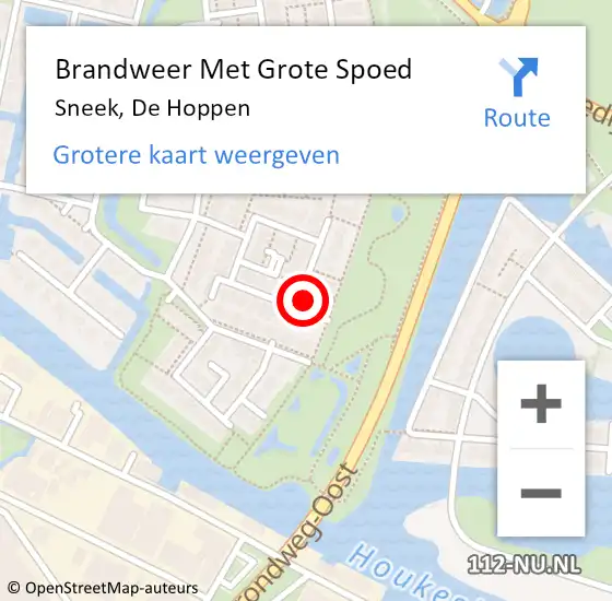 Locatie op kaart van de 112 melding: Brandweer Met Grote Spoed Naar Sneek, De Hoppen op 17 december 2016 21:40