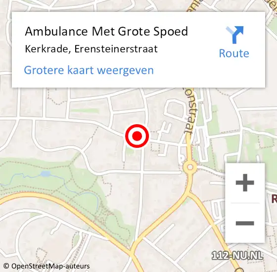 Locatie op kaart van de 112 melding: Ambulance Met Grote Spoed Naar Kerkrade, Erensteinerstraat op 17 december 2016 22:56