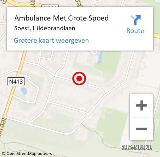 Locatie op kaart van de 112 melding: Ambulance Met Grote Spoed Naar Soest, Hildebrandlaan op 17 december 2016 23:24