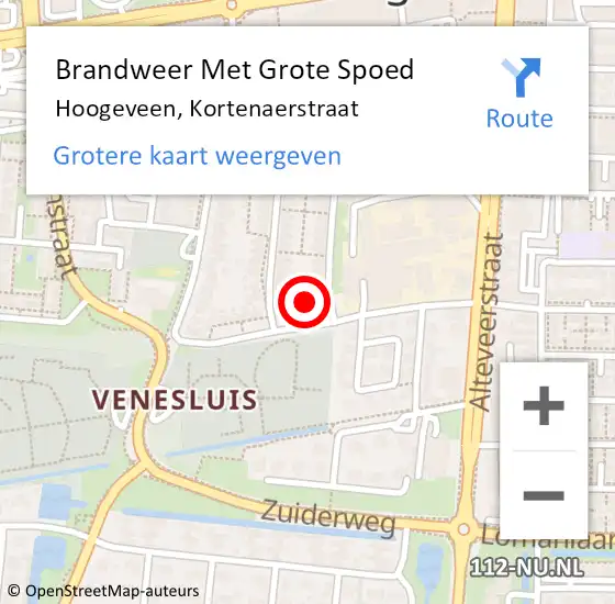 Locatie op kaart van de 112 melding: Brandweer Met Grote Spoed Naar Hoogeveen, Kortenaerstraat op 17 december 2016 23:25