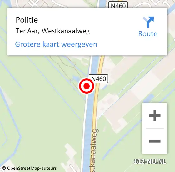 Locatie op kaart van de 112 melding: Politie Ter Aar, Westkanaalweg op 18 december 2016 00:22