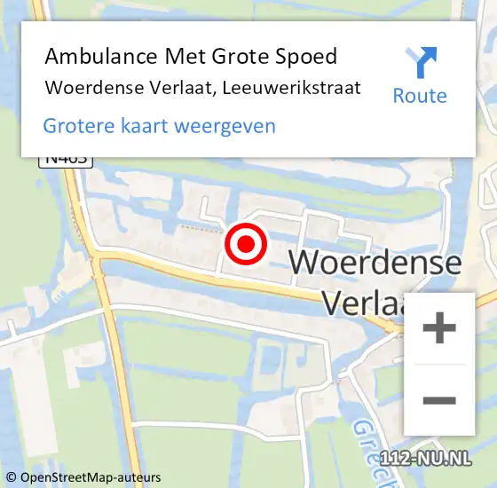 Locatie op kaart van de 112 melding: Ambulance Met Grote Spoed Naar Woerdense Verlaat, Leeuwerikstraat op 18 december 2016 01:06