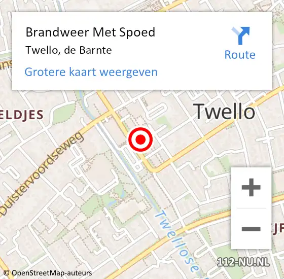 Locatie op kaart van de 112 melding: Brandweer Met Spoed Naar Twello, de Barnte op 18 december 2016 01:44