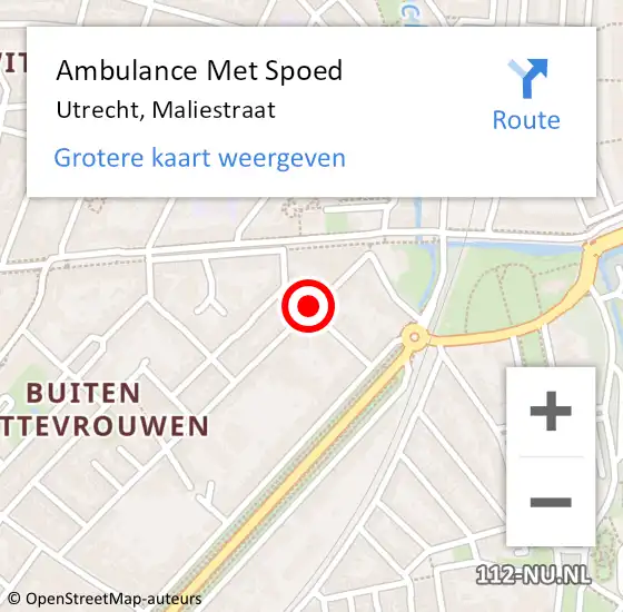 Locatie op kaart van de 112 melding: Ambulance Met Spoed Naar Utrecht, Maliestraat op 18 december 2016 02:55