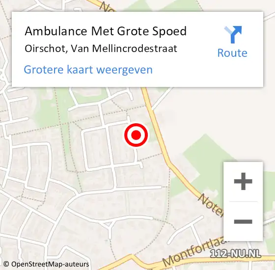 Locatie op kaart van de 112 melding: Ambulance Met Grote Spoed Naar Oirschot, Van Mellincrodestraat op 18 december 2016 03:17