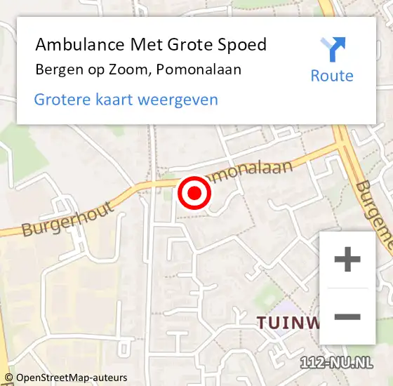 Locatie op kaart van de 112 melding: Ambulance Met Grote Spoed Naar Bergen op Zoom, Pomonalaan op 18 december 2016 05:09