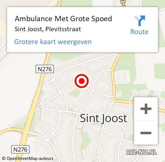 Locatie op kaart van de 112 melding: Ambulance Met Grote Spoed Naar Sint Joost, Plevitsstraat op 18 december 2016 05:28