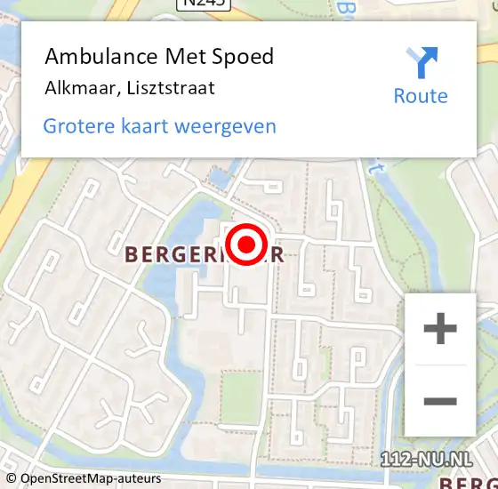 Locatie op kaart van de 112 melding: Ambulance Met Spoed Naar Alkmaar, Lisztstraat op 18 december 2016 08:21