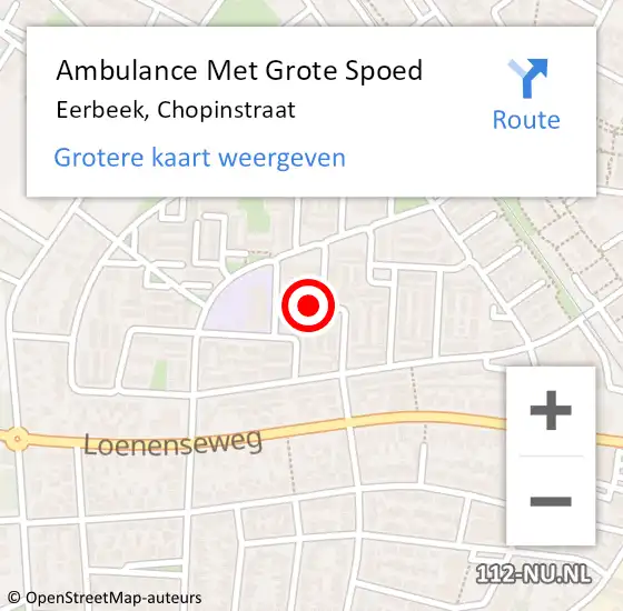 Locatie op kaart van de 112 melding: Ambulance Met Grote Spoed Naar Eerbeek, Chopinstraat op 18 december 2016 08:32