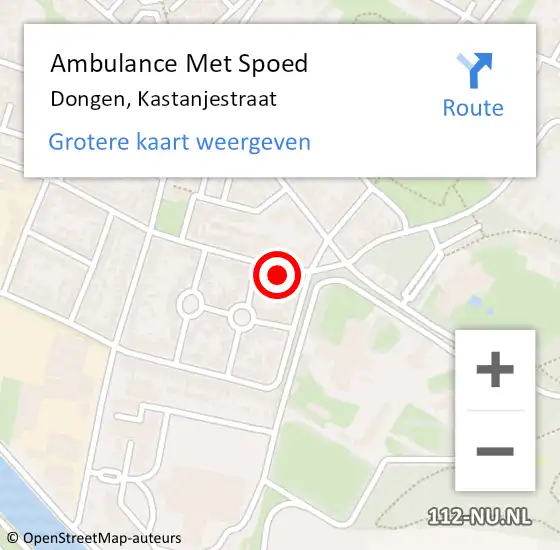 Locatie op kaart van de 112 melding: Ambulance Met Spoed Naar Dongen, Kastanjestraat op 18 december 2016 08:46