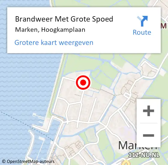 Locatie op kaart van de 112 melding: Brandweer Met Grote Spoed Naar Marken, Hoogkamplaan op 18 december 2016 10:53