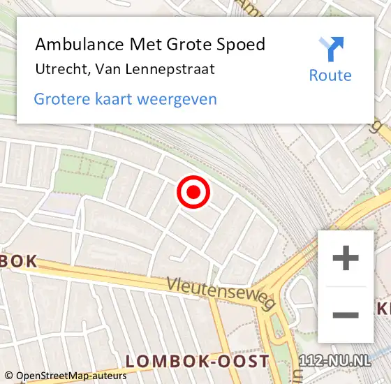 Locatie op kaart van de 112 melding: Ambulance Met Grote Spoed Naar Utrecht, Van Lennepstraat op 18 december 2016 12:11