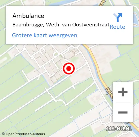 Locatie op kaart van de 112 melding: Ambulance Baambrugge, Weth. van Oostveenstraat op 18 december 2016 12:12