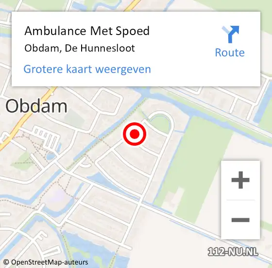 Locatie op kaart van de 112 melding: Ambulance Met Spoed Naar Obdam, De Hunnesloot op 18 december 2016 12:15