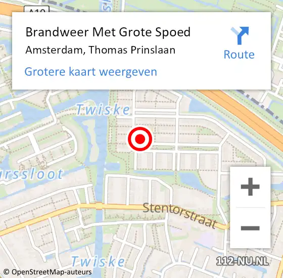 Locatie op kaart van de 112 melding: Brandweer Met Grote Spoed Naar Amsterdam, Thomas Prinslaan op 18 december 2016 12:48
