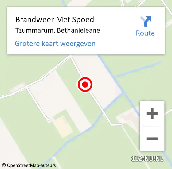 Locatie op kaart van de 112 melding: Brandweer Met Spoed Naar Tzummarum, Bethanieleane op 4 januari 2014 22:11