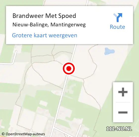 Locatie op kaart van de 112 melding: Brandweer Met Spoed Naar Nieuw-Balinge, Mantingerweg op 18 december 2016 15:19