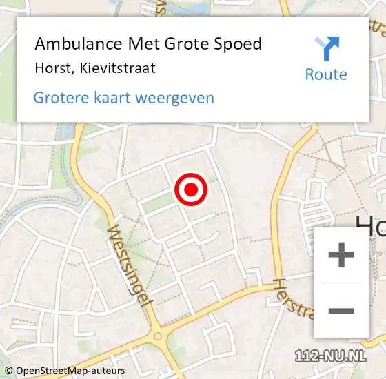 Locatie op kaart van de 112 melding: Ambulance Met Grote Spoed Naar Horst, Kievitstraat op 4 januari 2014 22:34