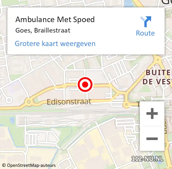 Locatie op kaart van de 112 melding: Ambulance Met Spoed Naar Goes, Braillestraat op 18 december 2016 16:03