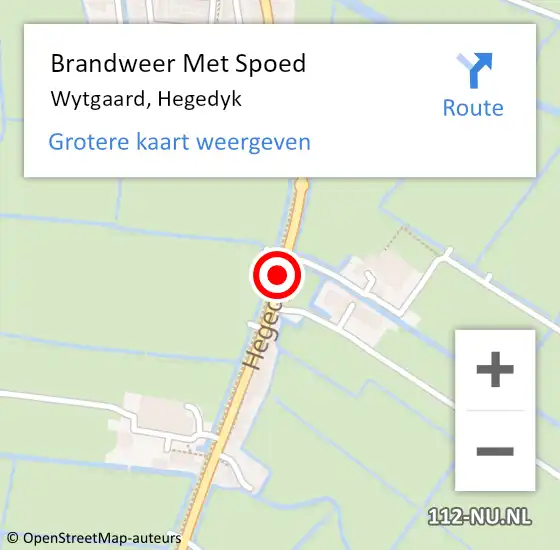 Locatie op kaart van de 112 melding: Brandweer Met Spoed Naar Wytgaard, Hegedyk op 18 december 2016 16:08