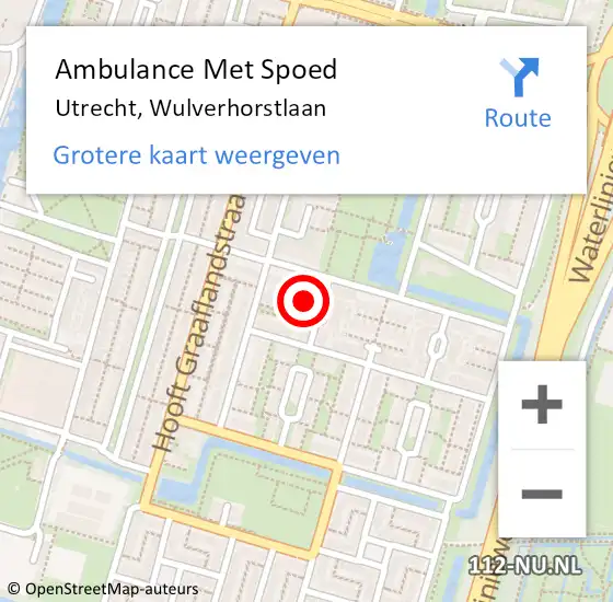 Locatie op kaart van de 112 melding: Ambulance Met Spoed Naar Utrecht, Wulverhorstlaan op 18 december 2016 16:41