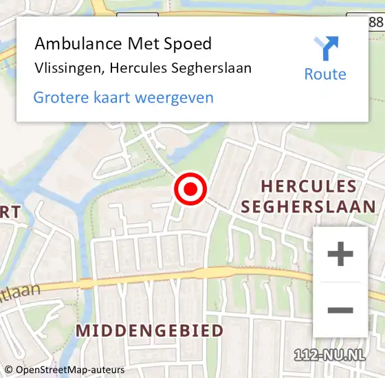 Locatie op kaart van de 112 melding: Ambulance Met Spoed Naar Vlissingen, Hercules Segherslaan op 18 december 2016 16:49