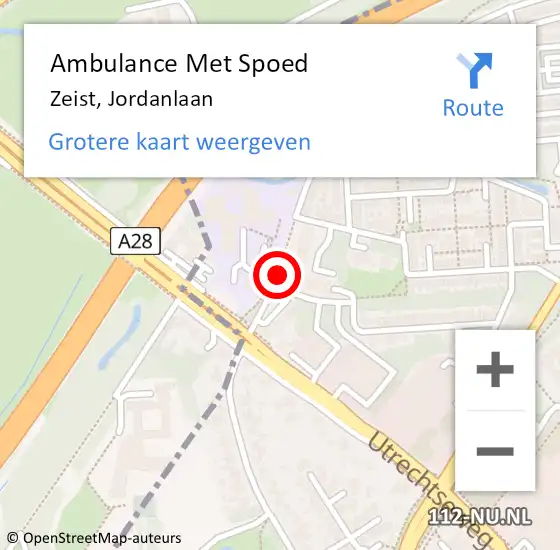 Locatie op kaart van de 112 melding: Ambulance Met Spoed Naar Zeist, Jordanlaan op 18 december 2016 17:11