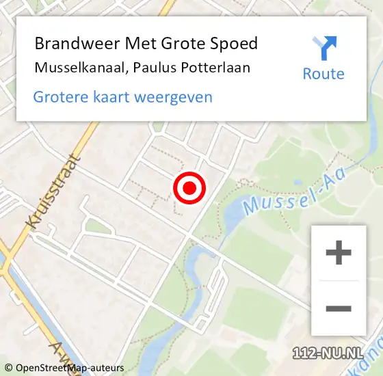 Locatie op kaart van de 112 melding: Brandweer Met Grote Spoed Naar Musselkanaal, Paulus Potterlaan op 18 december 2016 17:13