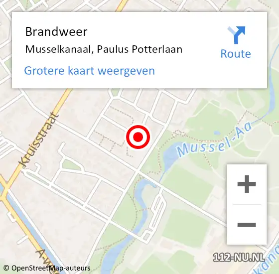 Locatie op kaart van de 112 melding: Brandweer Musselkanaal, Paulus Potterlaan op 18 december 2016 17:15