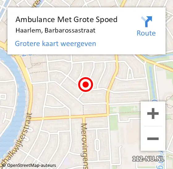 Locatie op kaart van de 112 melding: Ambulance Met Grote Spoed Naar Haarlem, Barbarossastraat op 18 december 2016 17:46