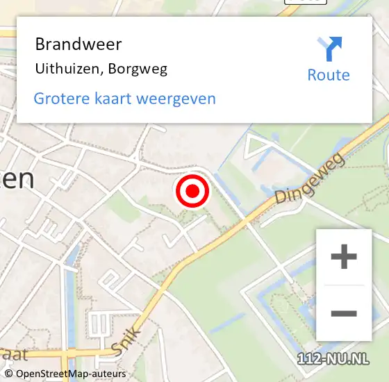 Locatie op kaart van de 112 melding: Brandweer Uithuizen, Borgweg op 18 december 2016 17:58