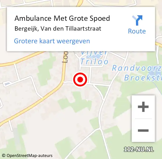 Locatie op kaart van de 112 melding: Ambulance Met Grote Spoed Naar Bergeijk, Van den Tillaartstraat op 18 december 2016 18:13