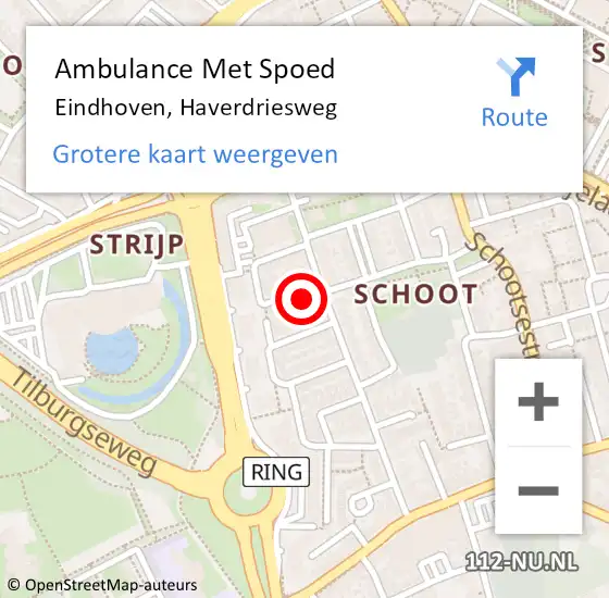 Locatie op kaart van de 112 melding: Ambulance Met Spoed Naar Eindhoven, Haverdriesweg op 18 december 2016 18:19