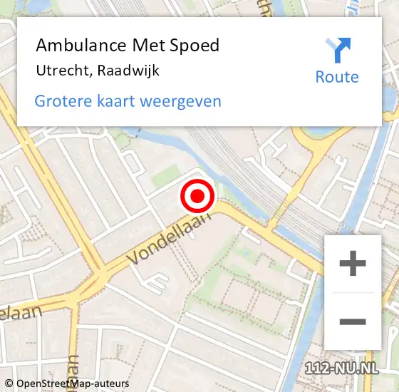 Locatie op kaart van de 112 melding: Ambulance Met Spoed Naar Utrecht, Raadwijk op 18 december 2016 18:43