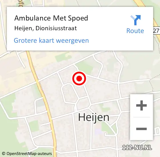 Locatie op kaart van de 112 melding: Ambulance Met Spoed Naar Heijen, Dionisiusstraat op 18 december 2016 19:10