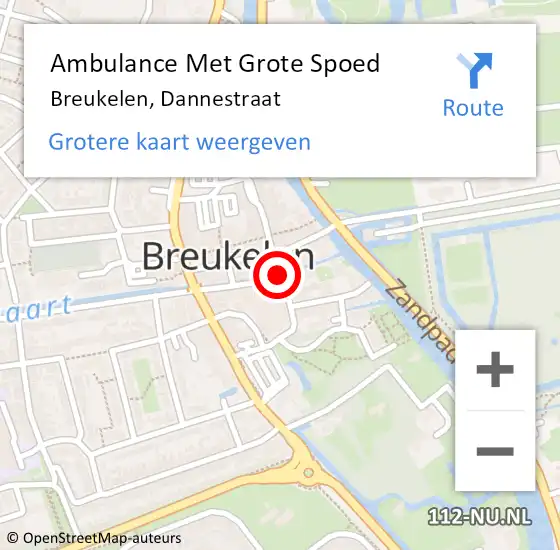 Locatie op kaart van de 112 melding: Ambulance Met Grote Spoed Naar Breukelen, Dannestraat op 18 december 2016 19:15